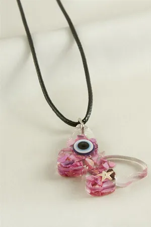 Kelebek Epoksi Kolye - Pembe