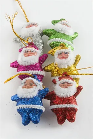 6 Adet Küçük Noel Baba Yılbaşı Ağaç Süsü - Ebruli