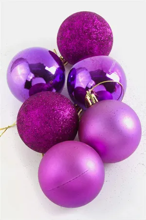 6 Adet Cici Top Yılbaşı Ağaç Süsü 6cm - Mor