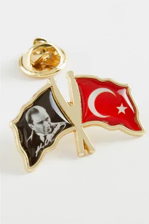 Atatürk Ay Yıldız Yaka Rozet - Sarı