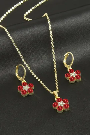 Çiçek Taşlı Set Kolye - Mavi