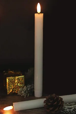 2 Adet Işıklı Şamdan Mum 25 cm - Krem
