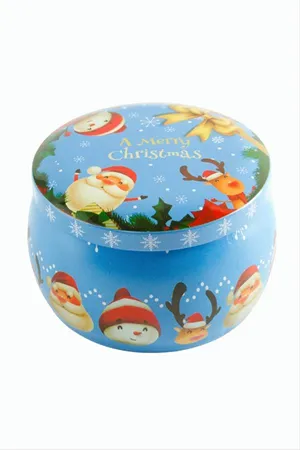 Geyik Noel Baba Yılbaşı Kapaklı Mum 8 cm - Açık Mavi