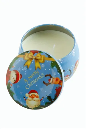 Geyik Noel Baba Yılbaşı Kapaklı Mum 8 cm - Açık Mavi