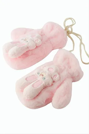 Tavşancık Yünlü İçi Polar Çocuk Eldiven - Açık Pembe