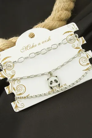 Panda Zincir Bileklik 3 Adet - Gümüş Rengi
