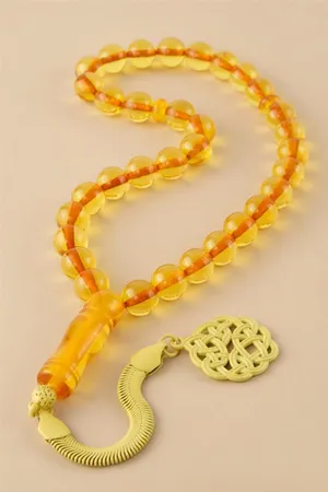 10 mm Orjinal Sıkma Kehribar Tesbih - Sarı