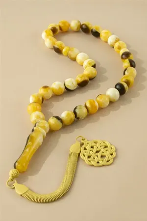 10 mm Orjinal Sıkma Kehribar Tesbih - Sarı