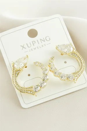Xuping Yılan Zirkon Taşlı Lüks Çelik Küpe - Sarı