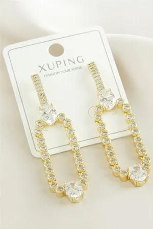 Xuping Oval Zirkon Taşlı Lüks Çelik Küpe - Sarı