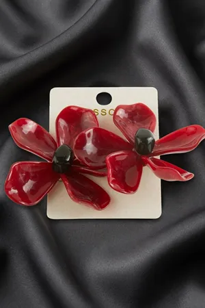 Çiçek Zr Model Küpe - Bordo