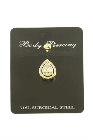 Oval Baget Taşlı Göbek Piercing  1 Adet - Gümüş Rengi