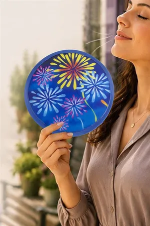 Çiçek Kore Yelpaze 20 cm - Mavi