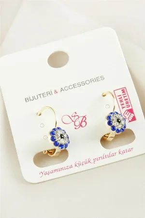 Nazar Taşlı Klipsi Küpe - Mavi