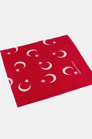 Ay Yıldız Desenli Bandana 50*50 - Kırmızı