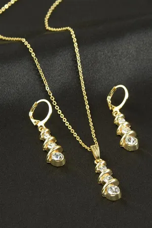 Salkım Taşlı Set Kolye - Gümüş Rengi