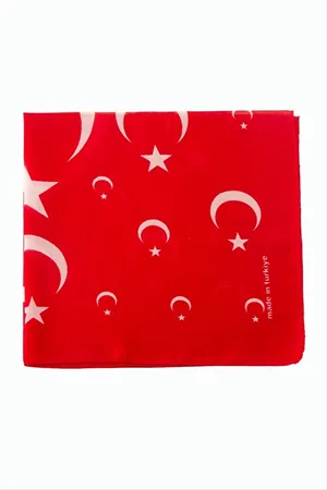 Ay Yıldız Desenli Bandana 50*50 - Kırmızı