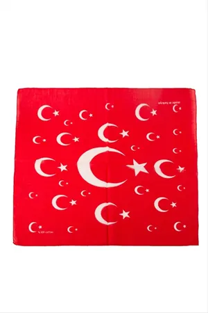 Ay Yıldız Desenli Bandana 50*50 - Kırmızı