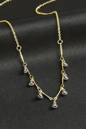 Çivili Nazarlı Mineli Kolye - Mavi