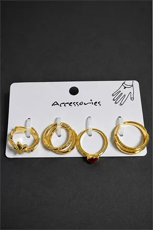 5 Adet Taşlı Eklem Yüzük - Sarı