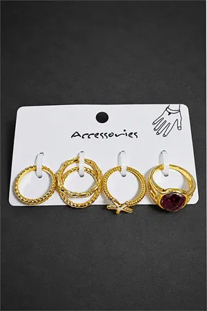 5 Adet Oval Taşlı Eklem Yüzük - Sarı