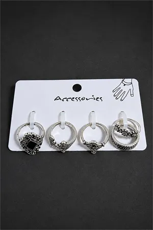 5 Adet Üçgen Taşlı Eklem Yüzük - Gümüş Rengi
