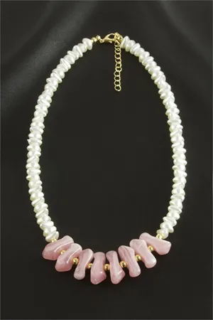 Oval İnci Kolye - Pembe
