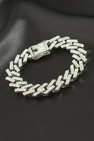 Chain Zikzak Zincir Zirkon Taşlı Lüks Çelik Bileklik - Sarı