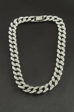 Chain Zirkon Taşlı Lüks Çelik Kolye - Gümüş Rengi