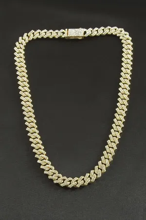 Chain Zikzak Zirkon Taşlı Lüks Çelik Kolye - Sarı