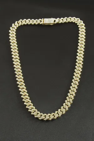 Chain Zikzak Zirkon Taşlı Lüks Çelik Kolye - Sarı