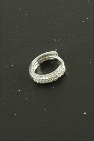 Zirkon Taşlı Lüks Çelik Kulak Burun Piercing 1 Adet - Gümüş Rengi