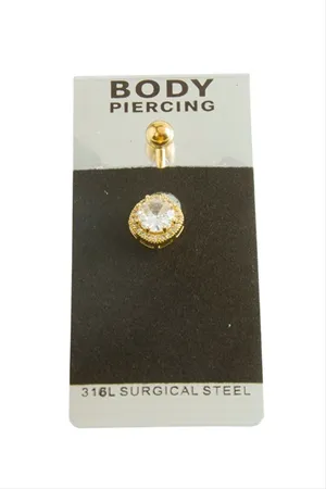 Zirkon Taşlı Lüks Çelik Göbek Piercing 1 Adet - Sarı