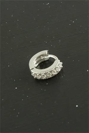 Zirkon Taşlı Çelik Kulak Burun Piercing 1 Adet - Gümüş Rengi