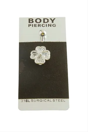 Yonca Lüks Çelik Göbek Piercing 1 Adet - Gümüş Rengi