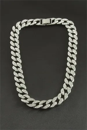 Chain Zirkon Taşlı Lüks Çelik Kolye - Gümüş Rengi