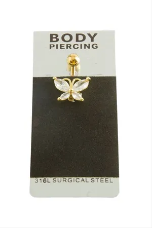 Kelebek Lüks Çelik Göbek Piercing 1 Adet - Sarı