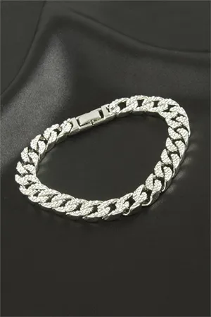 Chain Zirkon Taşlı Lüks Çelik Zincir Bileklik - Gümüş Rengi
