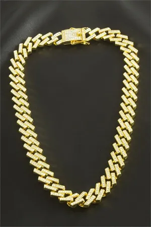 Chain Zirkon Taşlı Lüks Çelik Kolye - Sarı