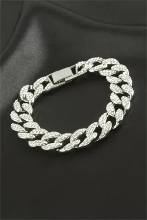 Chain Zirkon Taşlı Lüks Çelik Zincir Bileklik - Gümüş Rengi