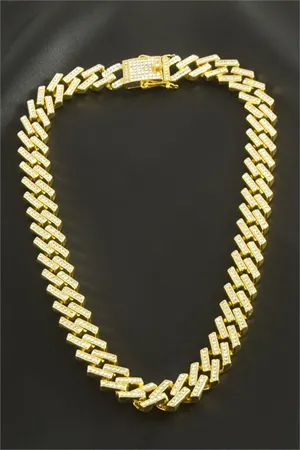 Chain Zirkon Taşlı Lüks Çelik Kolye - Sarı