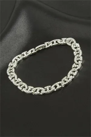 Chain Zirkon Taşlı Lüks Çelik Zincir Bileklik - Gümüş Rengi