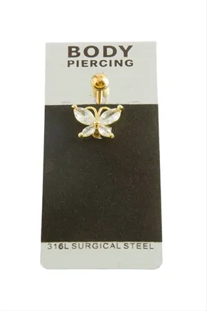 Kelebek Lüks Çelik Göbek Piercing 1 Adet - Sarı