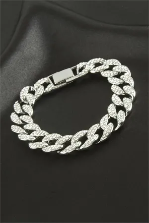 Chain Zirkon Taşlı Lüks Çelik Zincir Bileklik - Sarı