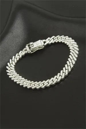 Chain Zirkon Taşlı Lüks Çelik Zincir Bileklik - Gümüş Rengi