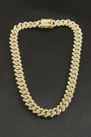 Chain Zikzak Zirkon Taşlı Lüks Çelik Kolye - Sarı