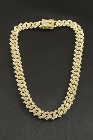 Chain Zikzak Zirkon Taşlı Lüks Çelik Kolye - Sarı