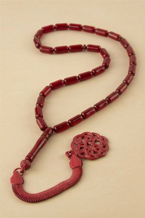 5*10 mm Orjinal Sıkma Silindir Kesim Kehribar Tesbih - Bordo