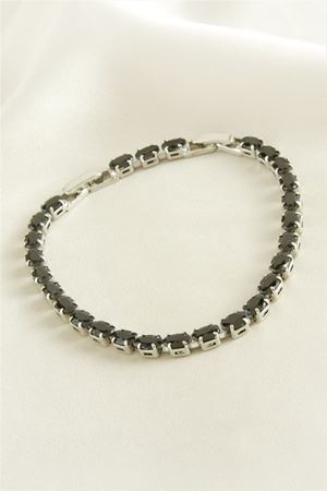 Oval Taşlı Zincir Çelik Bileklik - Siyah