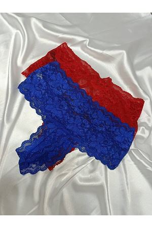 Kadın Mavi Çapraz Bantlı Dantelli Yüksek Bel Tanga